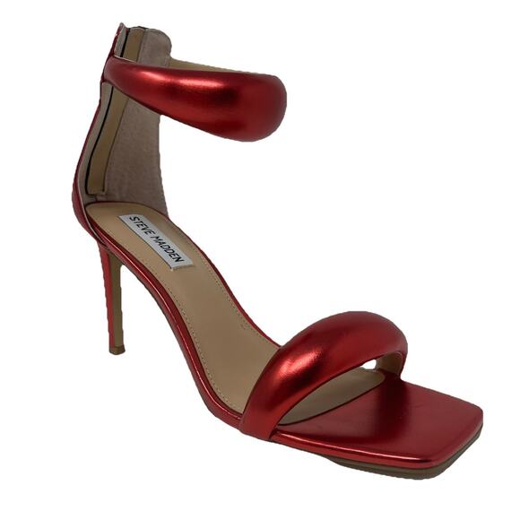 Steve Madden Partay Ankle Strap Stiletto Dress Sandals Womens 7.5 Red Metallic - Picture 3 of 10